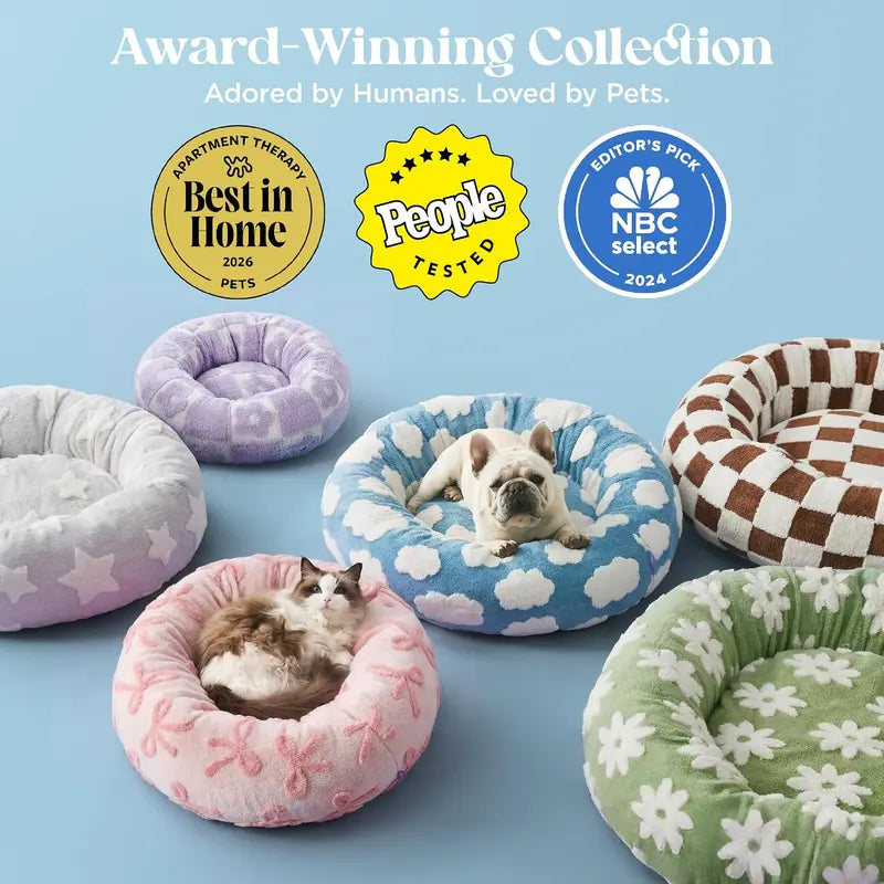 Lesure Jacquard Donut Dog Bed - Original Design Pattern, Puppy Bed, Polyurethane Foam, M (30X30X8), All Seasons, Washable Cover, Anti-Slip Bottom, Cute Home Decor, Perfect Gift for Pets for Any Occasion