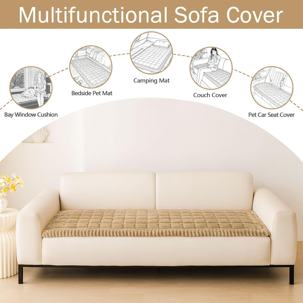 Premium Washable Non-Slip Plush Flannel Sofa Protector for Pets