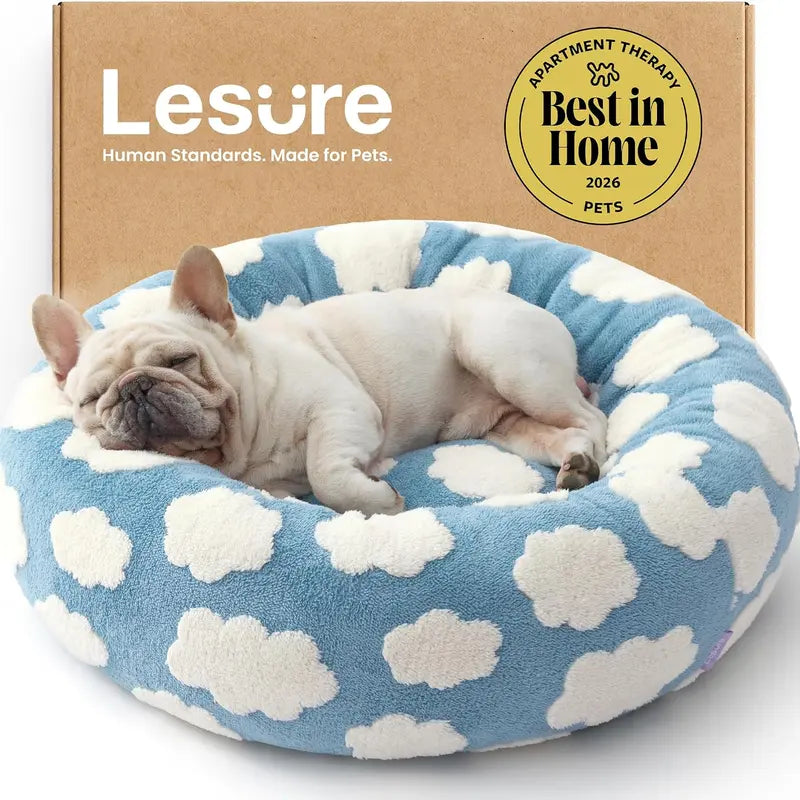 Lesure Jacquard Donut Dog Bed - Original Design Pattern, Puppy Bed, Polyurethane Foam, M (30X30X8), All Seasons, Washable Cover, Anti-Slip Bottom, Cute Home Decor, Perfect Gift for Pets for Any Occasion