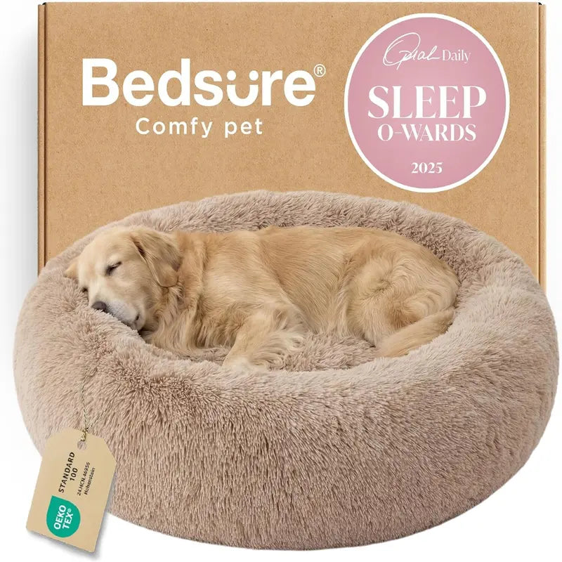 Lesure Jacquard Donut Dog Bed - Original Design Pattern, Puppy Bed, Polyurethane Foam, M (30X30X8), All Seasons, Washable Cover, Anti-Slip Bottom, Cute Home Decor, Perfect Gift for Pets for Any Occasion