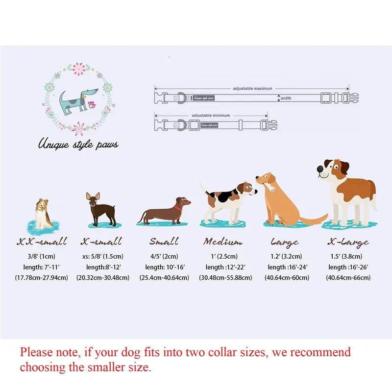Unique Style Paws Adjustable Dog Collars - Metal Buckle Stays Secure, Double-Stitched, Anti-Slipping Antiskid Buckle, Durable Cute Pet Accessory for Small Medium Large Dogs, Back to School Tiktok Shop Soho Chic