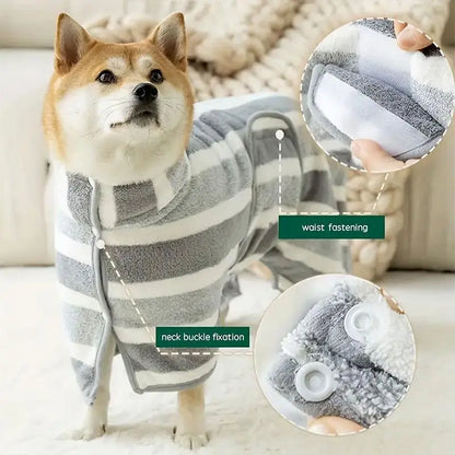 Striped Pet Bath Towel with Neck Buckle, Quick-Drying Grooming Accessory for Dogs and Cats