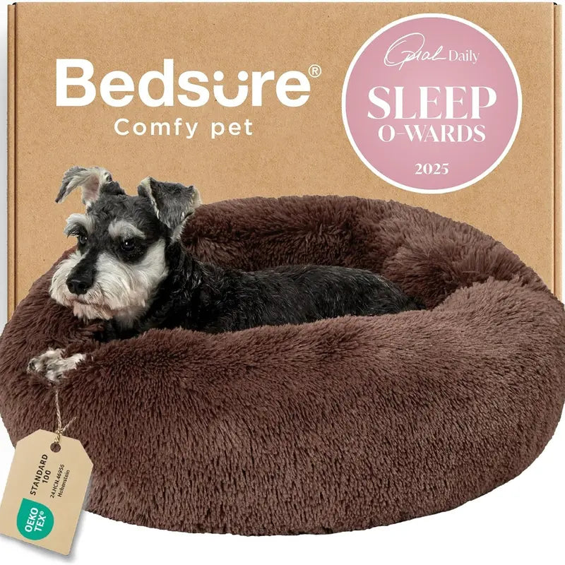 Lesure Jacquard Donut Dog Bed - Original Design Pattern, Puppy Bed, Polyurethane Foam, M (30X30X8), All Seasons, Washable Cover, Anti-Slip Bottom, Cute Home Decor, Perfect Gift for Pets for Any Occasion