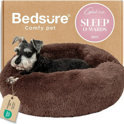 Lesure Jacquard Donut Dog Bed - Original Design Pattern, Puppy Bed, Polyurethane Foam, M (30X30X8), All Seasons, Washable Cover, Anti-Slip Bottom, Cute Home Decor, Perfect Gift for Pets for Any Occasion