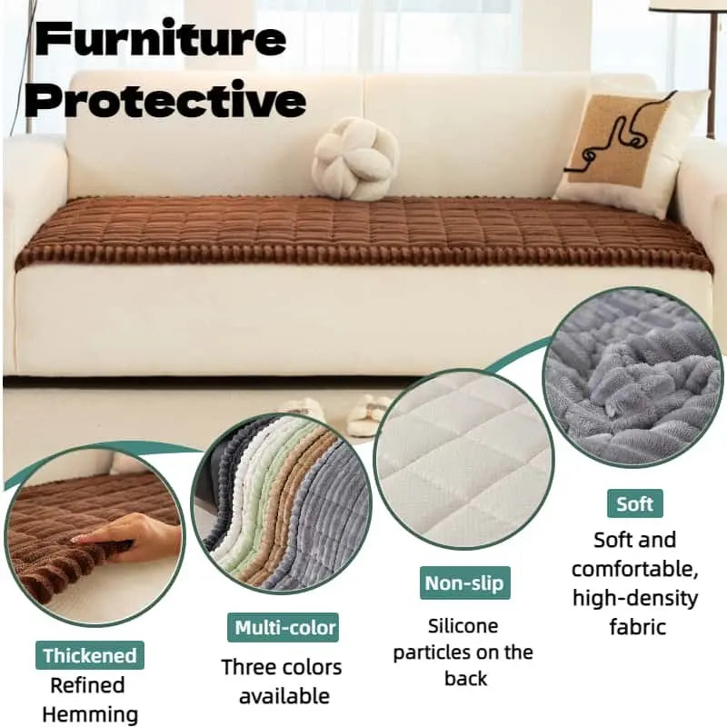 Plush Quilted Sofa Cover - Soft, Non-Slip Furniture Protector for Homes with Pets and Children, Machine Washable