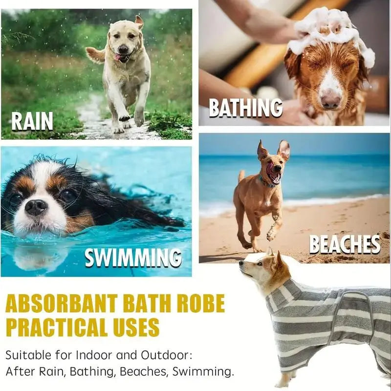 Striped Pet Bath Towel with Neck Buckle, Quick-Drying Grooming Accessory for Dogs and Cats