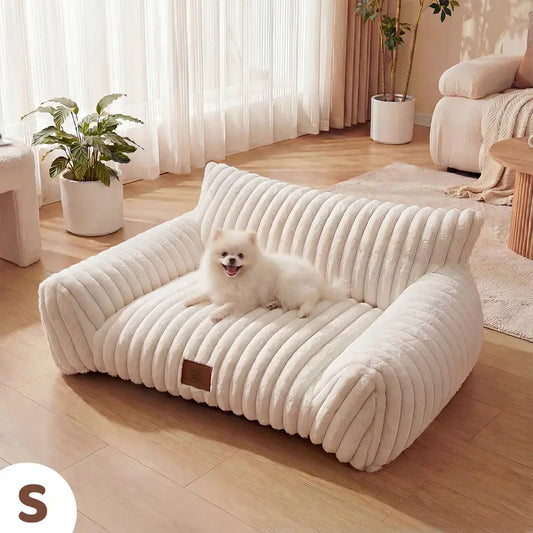 Claw-Safe Fleece All-Season Cat Couch Bed - Available in Multiple Sizes and Styles, 45"X37" Option, Detachable Zipper Cover, Machine-Washable, Memory Foam Support, Anti-Slip Base, Head/Neck Cradle, Deep Rest Design for Home, Car, and Crate Use