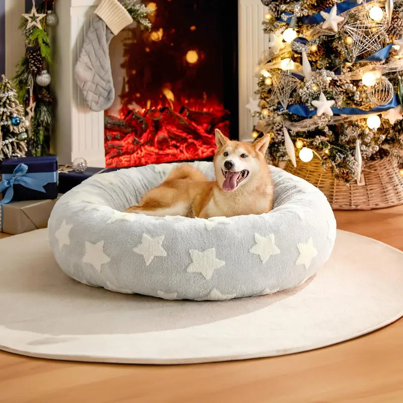 Lesure Jacquard Donut Dog Bed - Original Design Pattern, Puppy Bed, Polyurethane Foam, M (30X30X8), All Seasons, Washable Cover, Anti-Slip Bottom, Cute Home Decor, Perfect Gift for Pets for Any Occasion