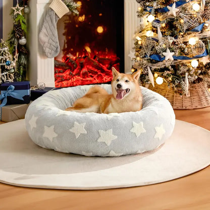 Lesure Jacquard Donut Dog Bed - Original Design Pattern, Puppy Bed, Polyurethane Foam, M (30X30X8), All Seasons, Washable Cover, Anti-Slip Bottom, Cute Home Decor, Perfect Gift for Pets for Any Occasion