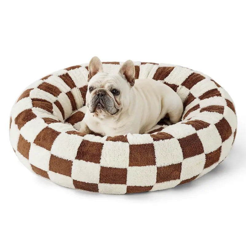 Lesure Jacquard Donut Dog Bed - Original Design Pattern, Puppy Bed, Polyurethane Foam, M (30X30X8), All Seasons, Washable Cover, Anti-Slip Bottom, Cute Home Decor, Perfect Gift for Pets for Any Occasion