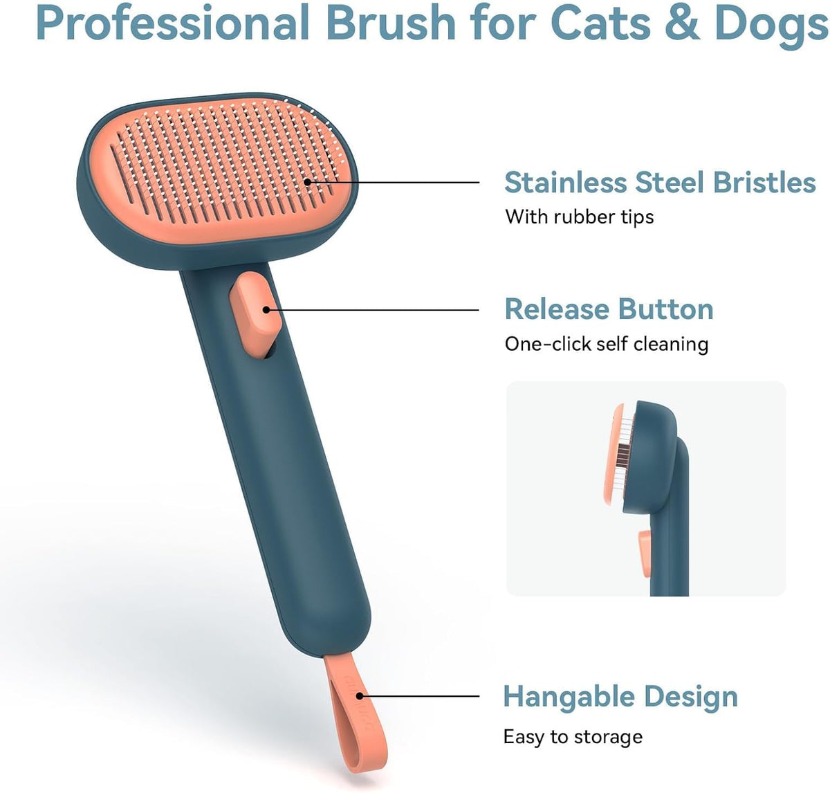 Self-Cleaning Slicker Brush for Dogs and Cats - Gentle Grooming Tool for Effective Shedding and Deshedding of Long and Short Haired Pets