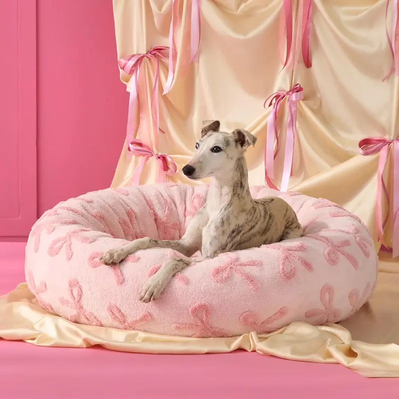 Lesure Jacquard Donut Dog Bed - Original Design Pattern, Puppy Bed, Polyurethane Foam, M (30X30X8), All Seasons, Washable Cover, Anti-Slip Bottom, Cute Home Decor, Perfect Gift for Pets for Any Occasion