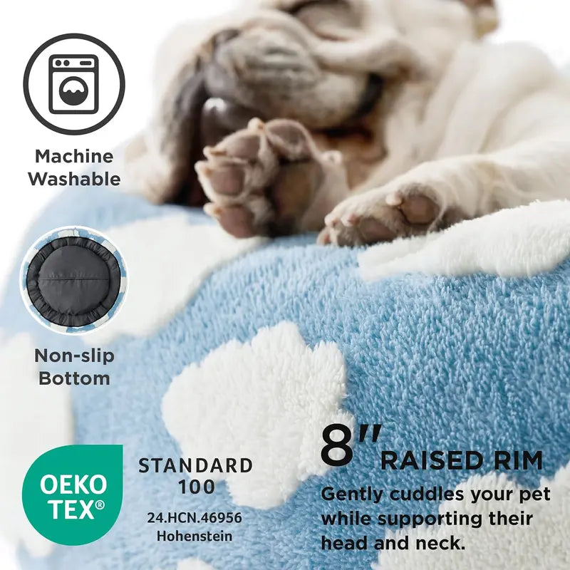 Lesure Jacquard Donut Dog Bed - Original Design Pattern, Puppy Bed, Polyurethane Foam, M (30X30X8), All Seasons, Washable Cover, Anti-Slip Bottom, Cute Home Decor, Perfect Gift for Pets for Any Occasion