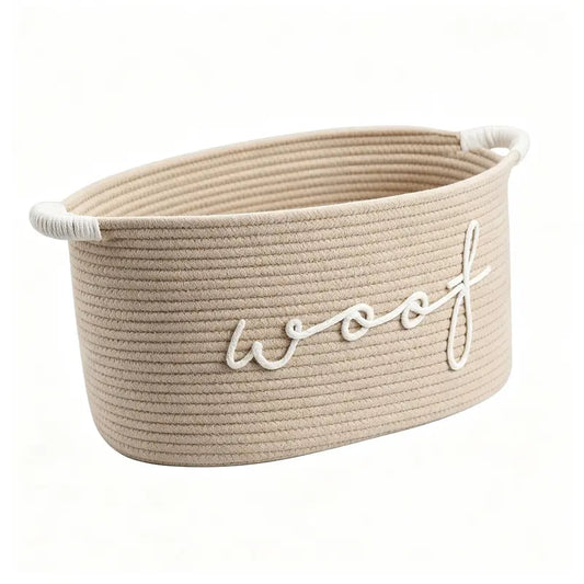 Handwoven Cotton Rope Dog Toy Basket - Pet Toy Storage and Organizer for Dogs and Cats, Stylish Home Accessory for Pet Supplies and Grooming Tools