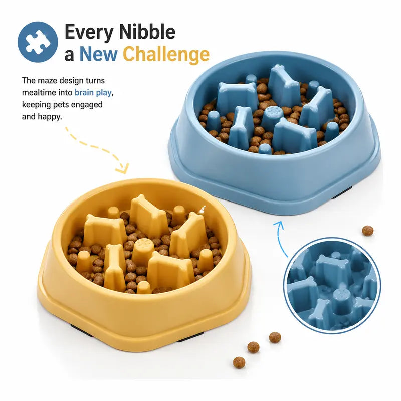 Dog Slow Feeder Bowl - Non-Toxic Polypropylene Plastic Dish with Stable Non-Slip Base, Easy to Clean, Regulates Eating Pace, Suitable for Dry and Wet Food