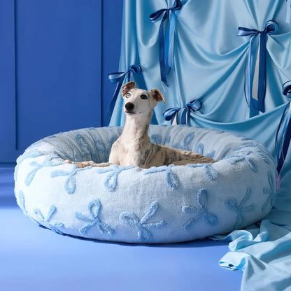 Lesure Jacquard Donut Dog Bed - Original Design Pattern, Puppy Bed, Polyurethane Foam, M (30X30X8), All Seasons, Washable Cover, Anti-Slip Bottom, Cute Home Decor, Perfect Gift for Pets for Any Occasion
