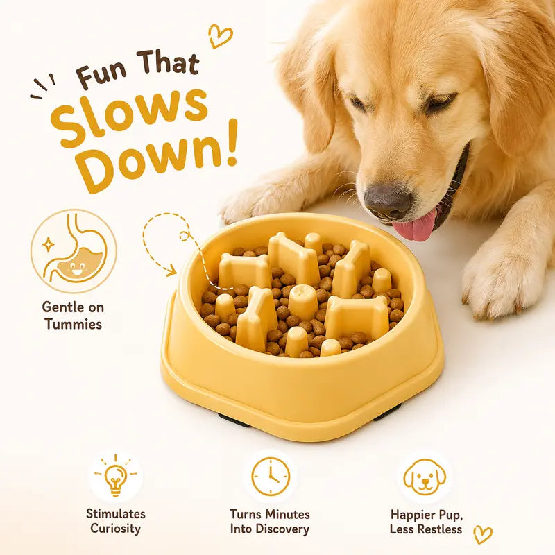 Dog Slow Feeder Bowl - Non-Toxic Polypropylene Plastic Dish with Stable Non-Slip Base, Easy to Clean, Regulates Eating Pace, Suitable for Dry and Wet Food