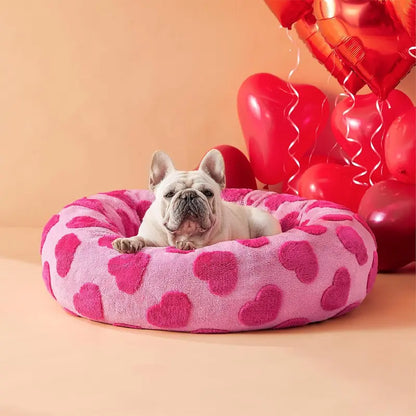 Lesure Jacquard Donut Dog Bed - Original Design Pattern, Puppy Bed, Polyurethane Foam, M (30X30X8), All Seasons, Washable Cover, Anti-Slip Bottom, Cute Home Decor, Perfect Gift for Pets for Any Occasion
