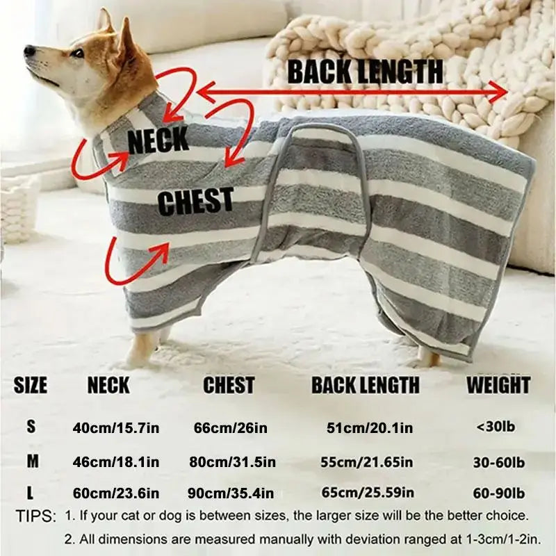 Striped Pet Bath Towel with Neck Buckle, Quick-Drying Grooming Accessory for Dogs and Cats