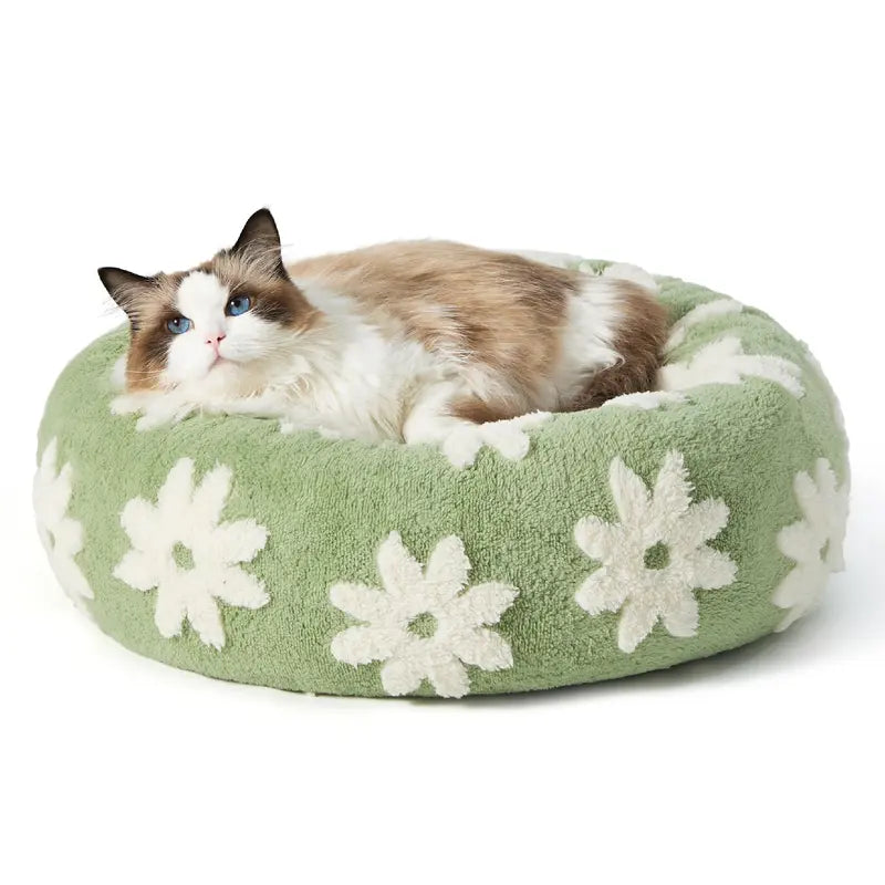 Lesure Jacquard Donut Dog Bed - Original Design Pattern, Puppy Bed, Polyurethane Foam, M (30X30X8), All Seasons, Washable Cover, Anti-Slip Bottom, Cute Home Decor, Perfect Gift for Pets for Any Occasion
