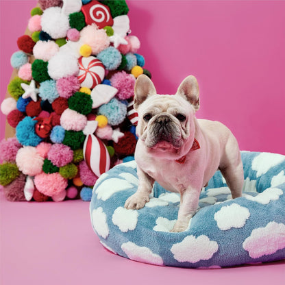 Jacquard Medium Dog Bed in Blue - 30" x 30" x 8
