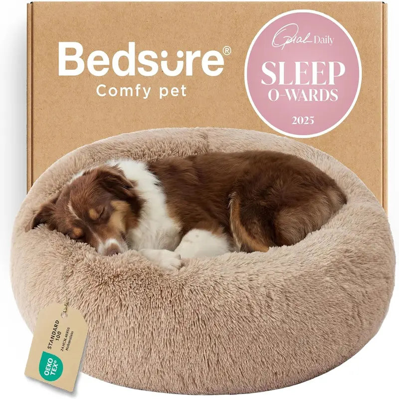 Lesure Jacquard Donut Dog Bed - Original Design Pattern, Puppy Bed, Polyurethane Foam, M (30X30X8), All Seasons, Washable Cover, Anti-Slip Bottom, Cute Home Decor, Perfect Gift for Pets for Any Occasion