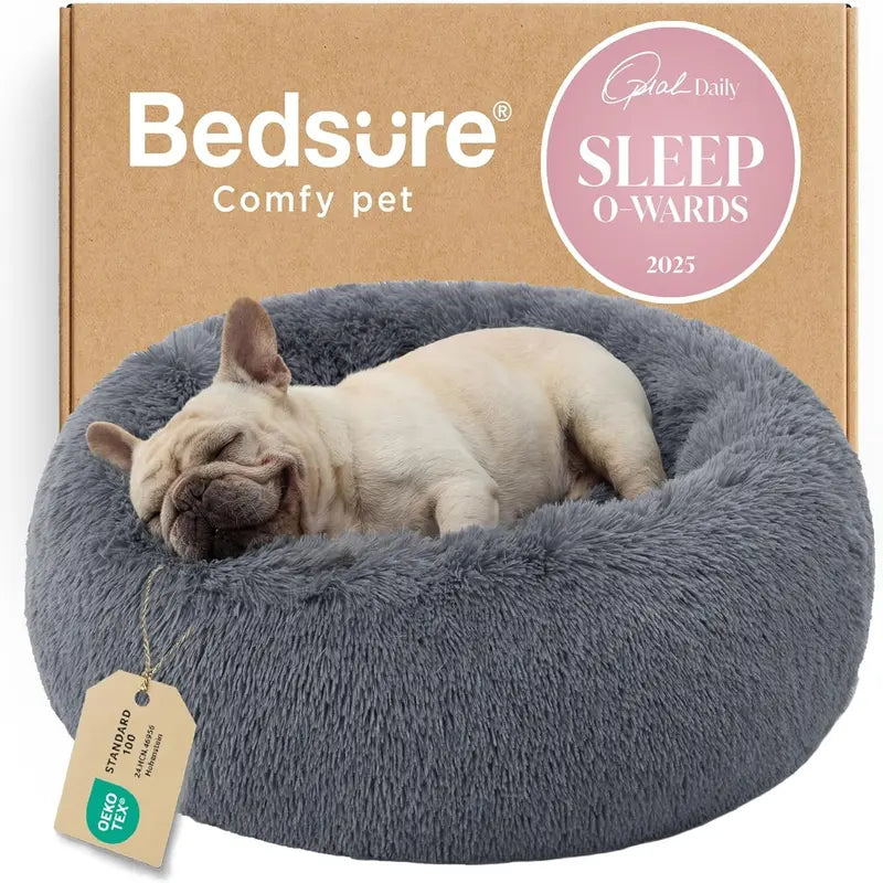 Lesure Jacquard Donut Dog Bed - Original Design Pattern, Puppy Bed, Polyurethane Foam, M (30X30X8), All Seasons, Washable Cover, Anti-Slip Bottom, Cute Home Decor, Perfect Gift for Pets for Any Occasion